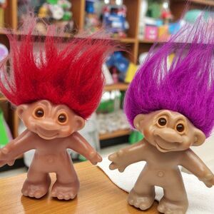Troll Dolls Vintage 1986 DAM 5" Set of 2 Red Purple Hair Toys Collectibles